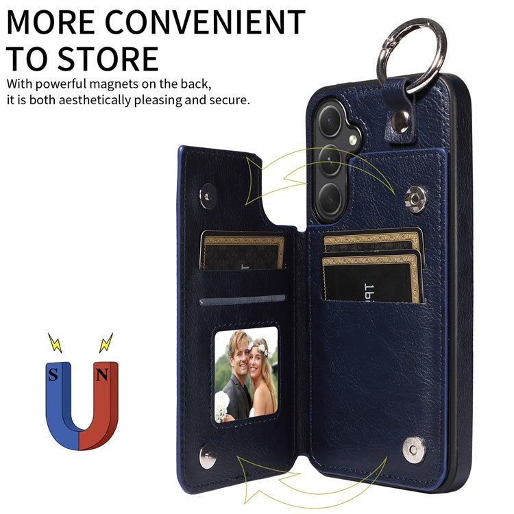 003 For Samsung Galaxy A54 5G Case Anti-Drop Ring Buckle Leather Back Cover Card Holder - Sapphire