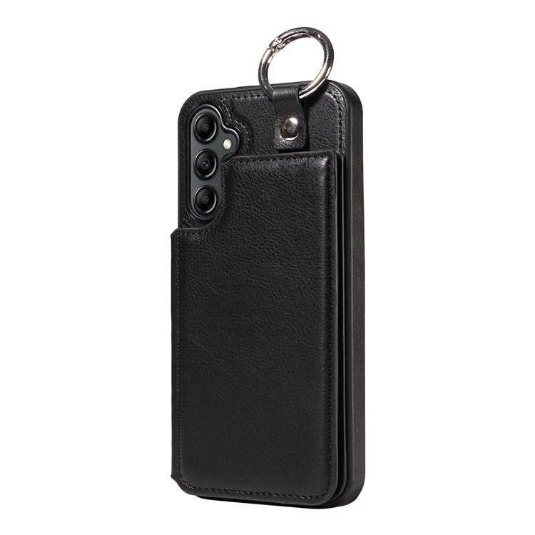 003 For Samsung Galaxy A14 4G / 5G Case with Card Holder Ring Buckle Protective Leather Back Cover - Black