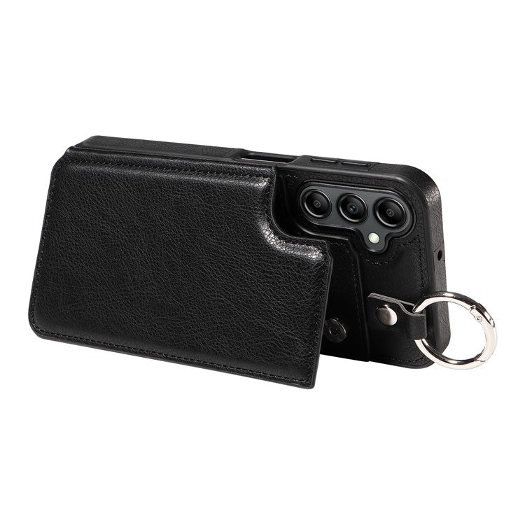 003 For Samsung Galaxy A14 4G / 5G Case with Card Holder Ring Buckle Protective Leather Back Cover - Black