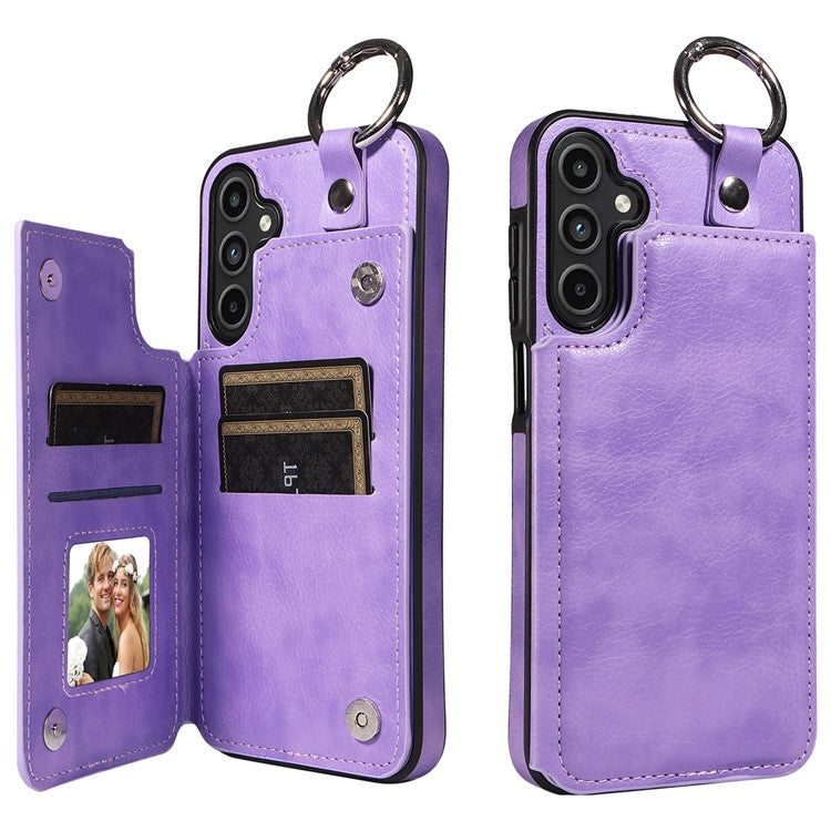 003 For Samsung Galaxy A15 5G Case Litchi Texture Leather + TPU Phone Cover Anti-Drop Ring Buckle - Light Purple