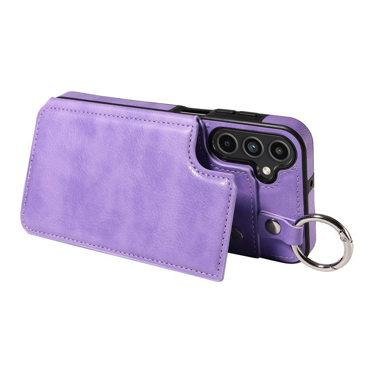 003 For Samsung Galaxy A15 5G Case Litchi Texture Leather + TPU Phone Cover Anti-Drop Ring Buckle - Light Purple