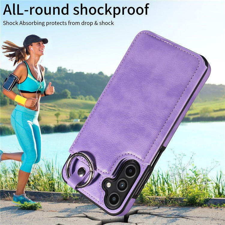 003 For Samsung Galaxy A15 5G Case Litchi Texture Leather + TPU Phone Cover Anti-Drop Ring Buckle - Light Purple