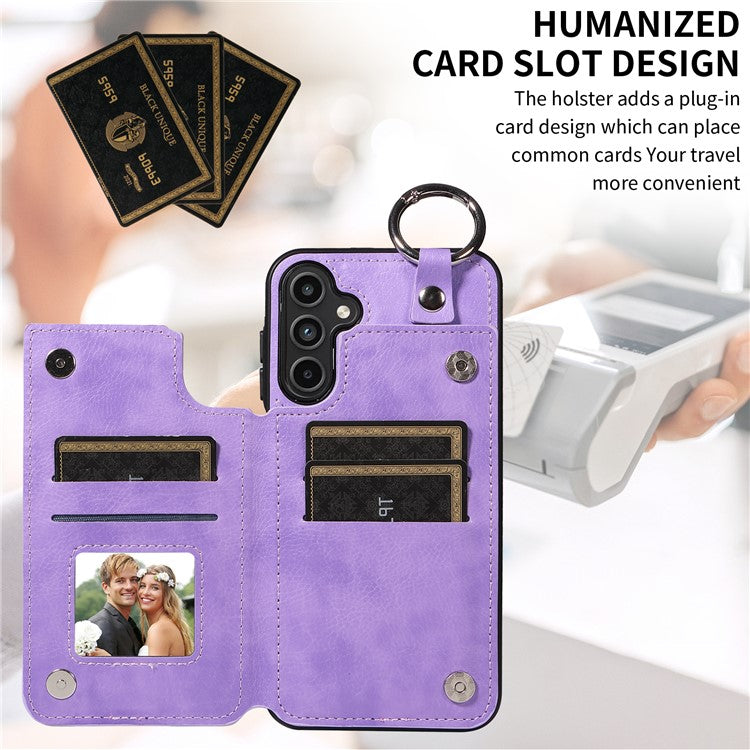 003 For Samsung Galaxy A15 5G Case Litchi Texture Leather + TPU Phone Cover Anti-Drop Ring Buckle - Light Purple