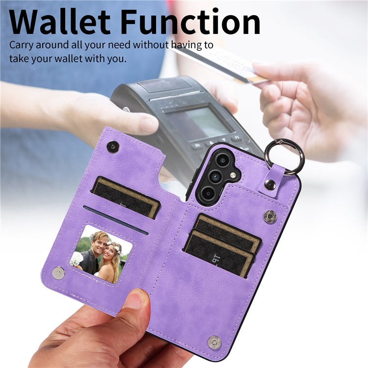 003 For Samsung Galaxy A15 5G Case Litchi Texture Leather + TPU Phone Cover Anti-Drop Ring Buckle - Light Purple