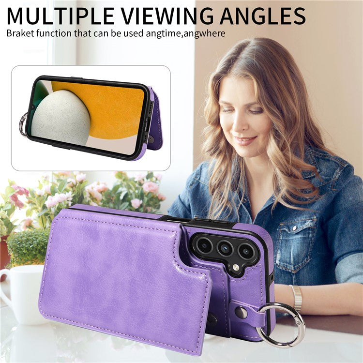 003 For Samsung Galaxy A15 5G Case Litchi Texture Leather + TPU Phone Cover Anti-Drop Ring Buckle - Light Purple