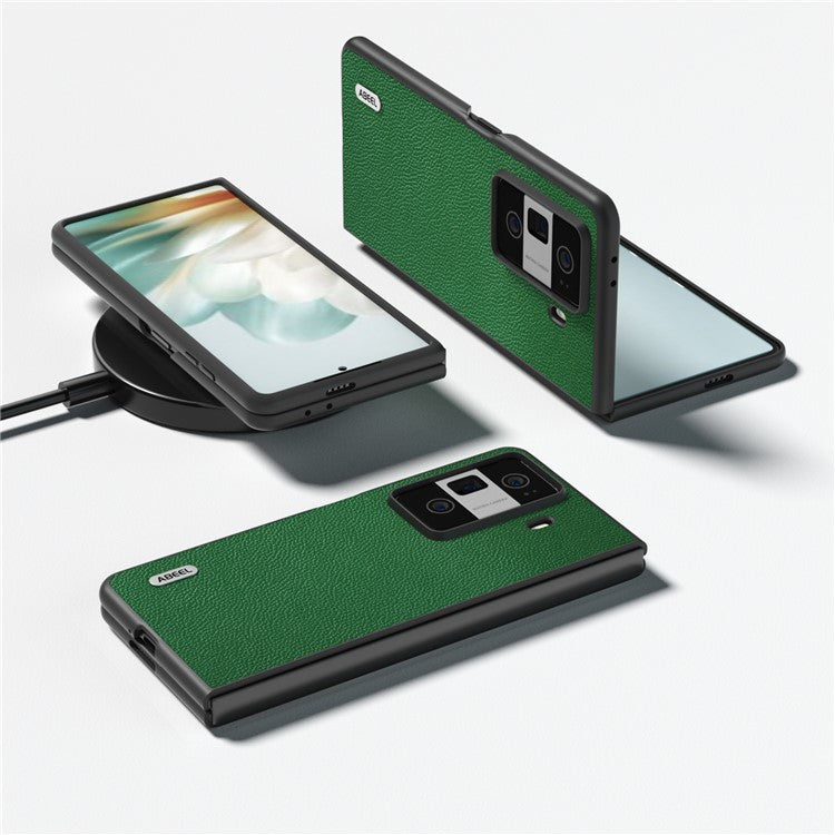 ABEEL For Honor Magic Vs3 5G Case Litchi Texture Genuine Cow Leather+PC Phone Cover - Green
