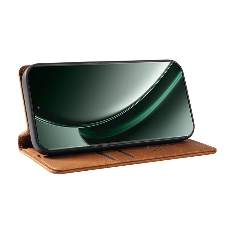 YIKATU YK-004 For Realme GT 6 5G Case Stand Magnetic Closure Leather Phone Cover - Brown