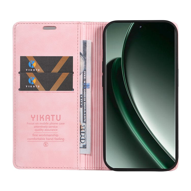 YIKATU YK-006 For Realme GT 6 5G Case Card Slots Magnetic Closure Leather Phone Cover Litchi Texture - Pink