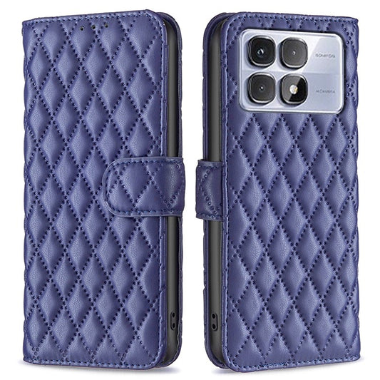 BINFEN COLOR BF Style-14 For Xiaomi Redmi K70 Ultra Case Rhombus Phone Leather Cover Stand - Blue