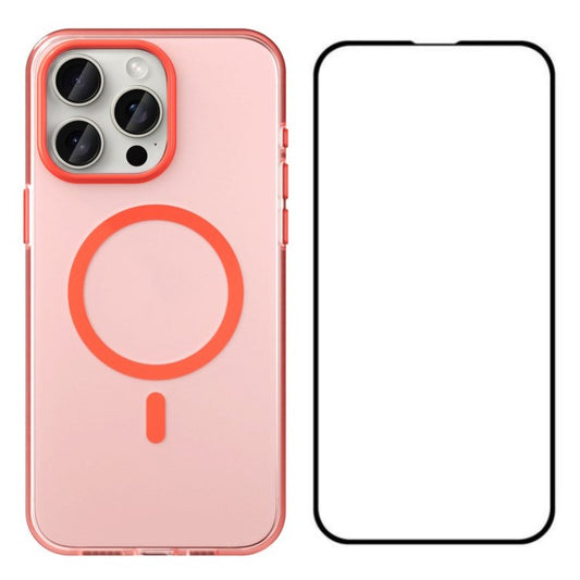 WANLONFENG LK1 Series for iPhone 14 Pro Magnetic Case TPU+PC Cover with Tempered Glass Film - Red