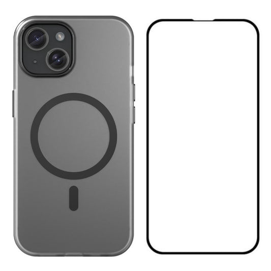 WANLONFENG LK1 Series for iPhone 14 Magnetic Phone Case TPU+PC Anti-Drop Cover with Screen Film - Black