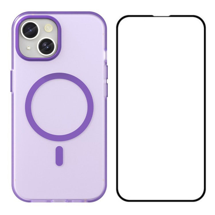 WANLONFENG LK1 Series for iPhone 14 Magnetic Phone Case TPU+PC Anti-drop Cover with Screen Film - Purple
