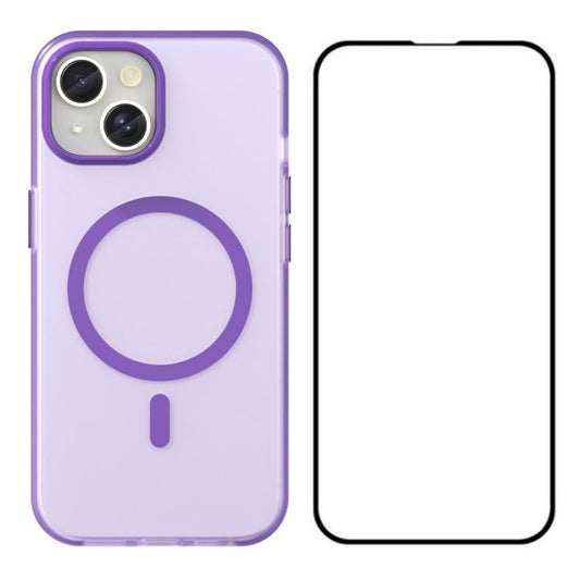 WANLONFENG LK1 Series for iPhone 14 Magnetic Phone Case TPU+PC Anti-drop Cover with Screen Film - Purple