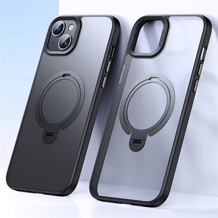 For iPhone 14 Plus Phone Case Kickstand Matte Back Cover Compatible with MagSafe - Black