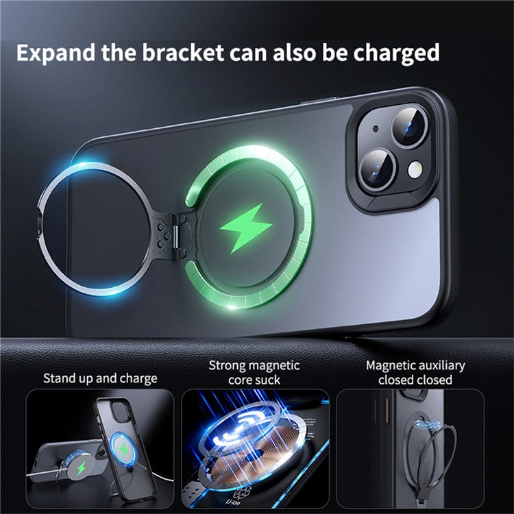 For iPhone 14 Plus Phone Case Kickstand Matte Back Cover Compatible with MagSafe - Black