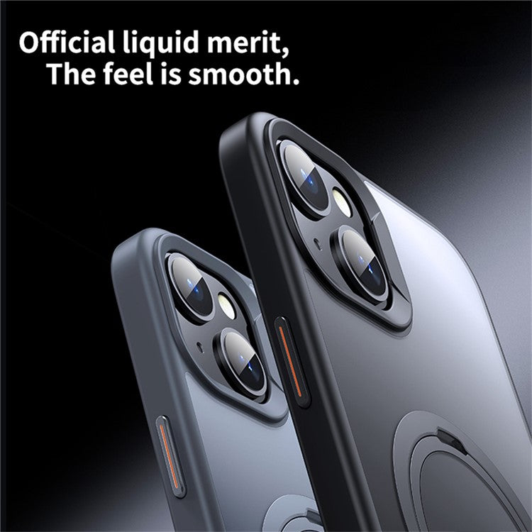 For iPhone 14 Plus Phone Case Kickstand Matte Back Cover Compatible with MagSafe - Black