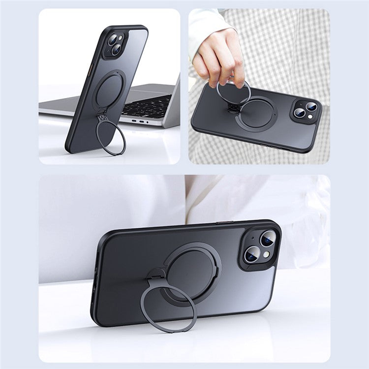 For iPhone 14 Plus Phone Case Kickstand Matte Back Cover Compatible with MagSafe - Black