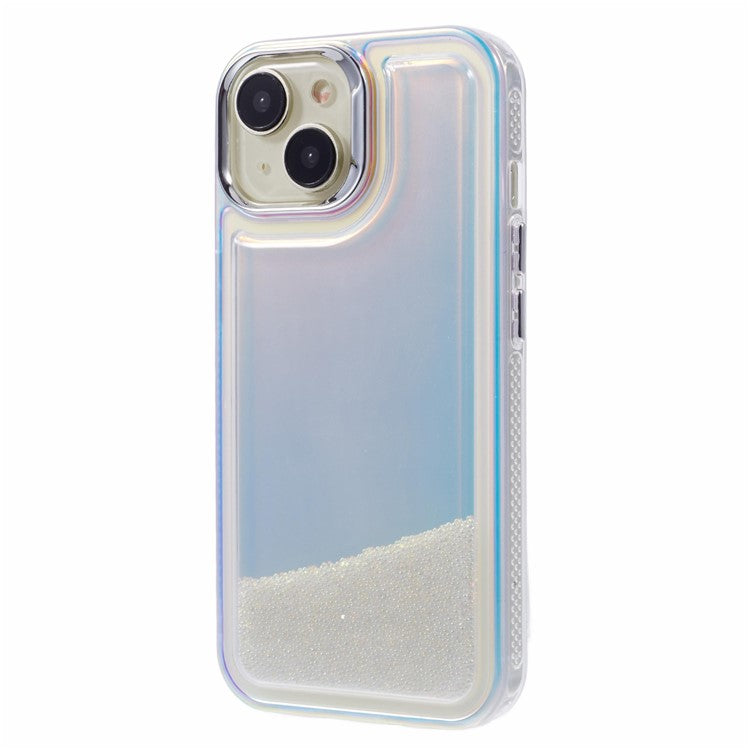 For iPhone 14 Cell Phone Cover Flowing Beads PC+TPU Back Case -  White