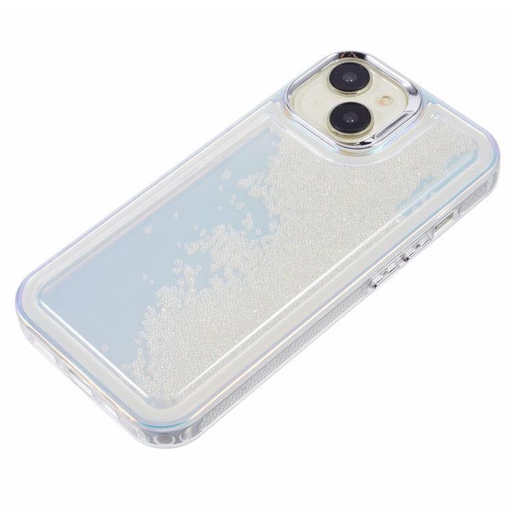 For iPhone 14 Cell Phone Cover Flowing Beads PC+TPU Back Case -  White