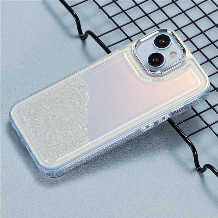 For iPhone 14 Cell Phone Cover Flowing Beads PC+TPU Back Case -  White