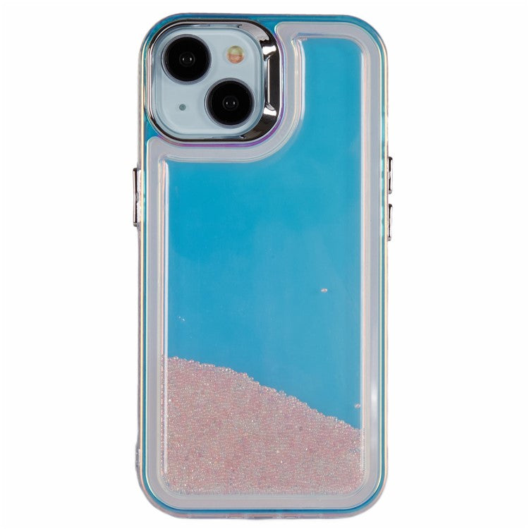 For iPhone 14 Cell Phone Cover Flowing Beads PC+TPU Back Case -  Pink  /  White