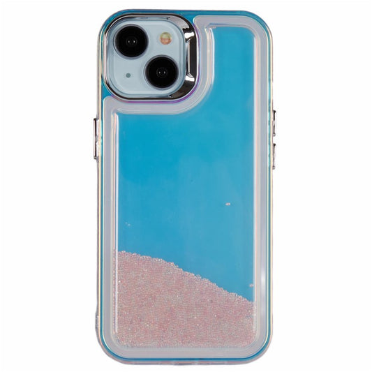 For iPhone 14 Cell Phone Cover Flowing Beads PC+TPU Back Case -  Pink  /  White