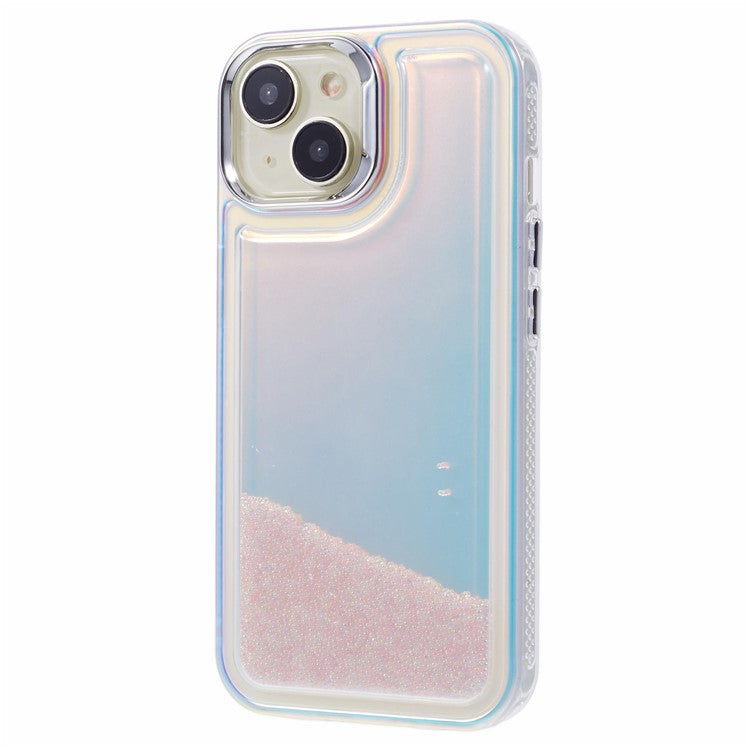 For iPhone 14 Cell Phone Cover Flowing Beads PC+TPU Back Case -  Pink  /  White