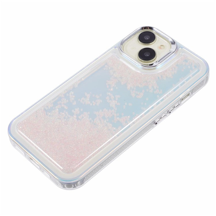 For iPhone 14 Cell Phone Cover Flowing Beads PC+TPU Back Case -  Pink  /  White
