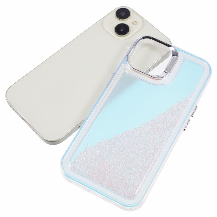 For iPhone 14 Cell Phone Cover Flowing Beads PC+TPU Back Case -  Pink  /  White