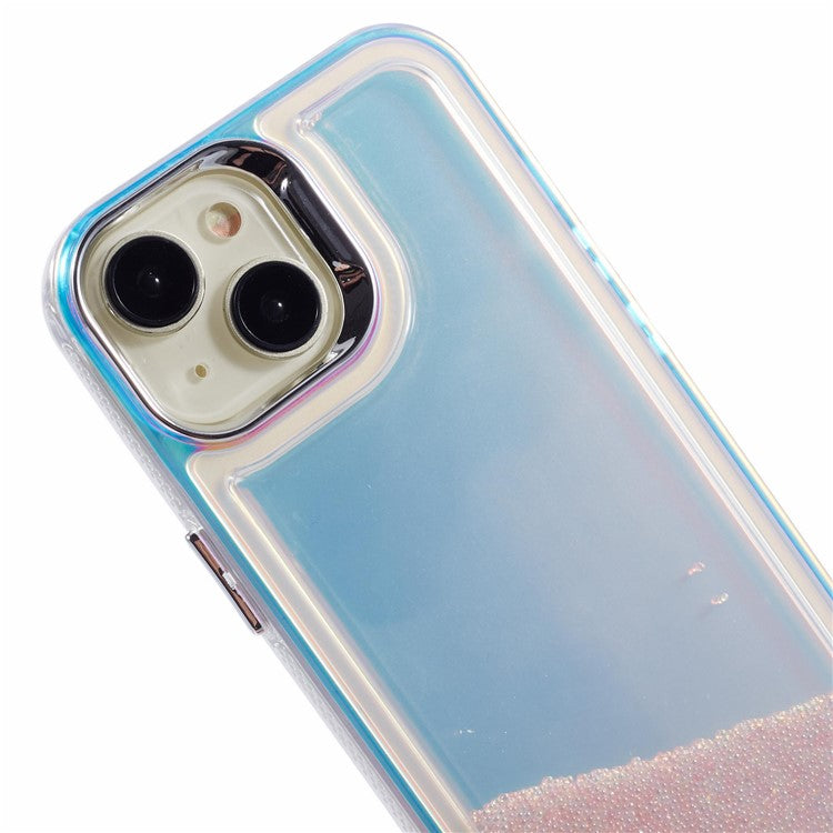 For iPhone 14 Cell Phone Cover Flowing Beads PC+TPU Back Case -  Pink  /  White