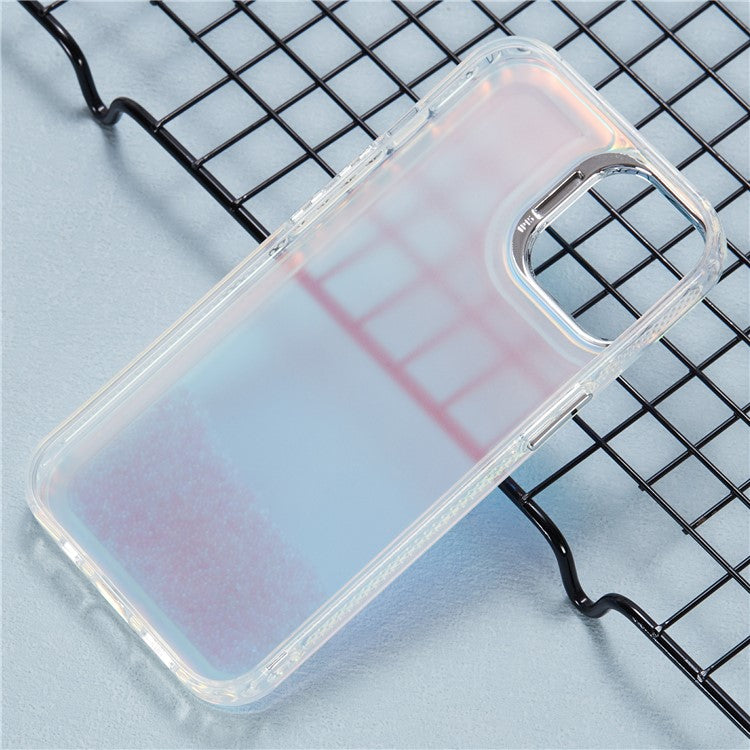 For iPhone 14 Cell Phone Cover Flowing Beads PC+TPU Back Case -  Pink  /  White