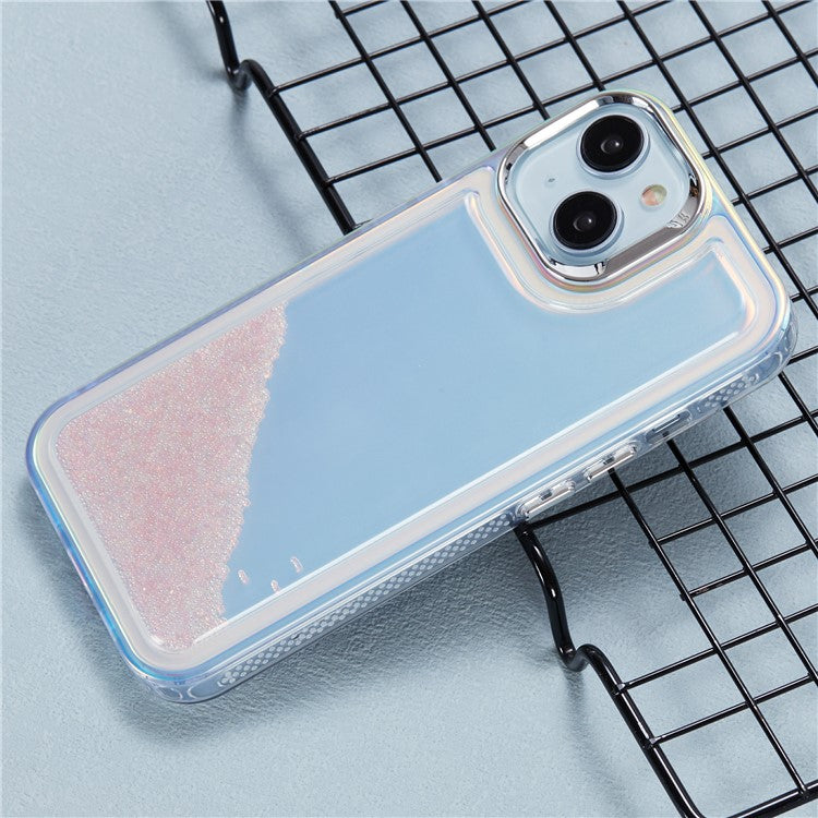 For iPhone 14 Cell Phone Cover Flowing Beads PC+TPU Back Case -  Pink  /  White