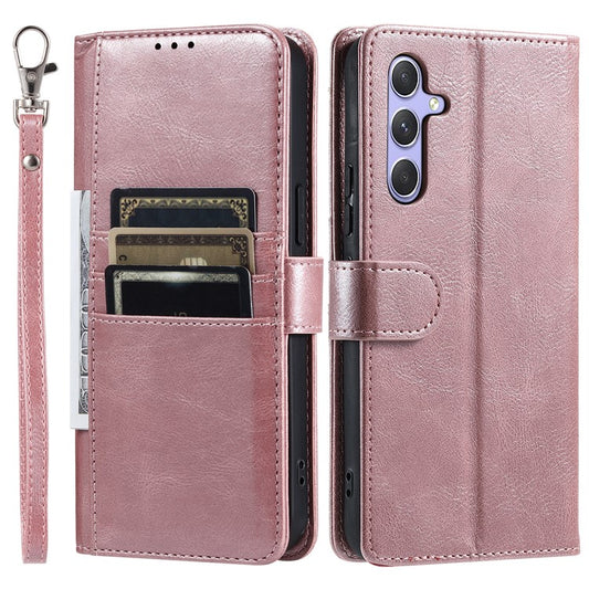013 Style For Samsung Galaxy A16 5G Case Anti-Fall PU Leather Phone Cover with 6 Card Slots - Rose Gold