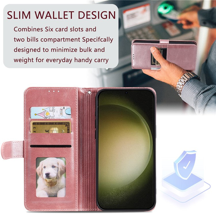 013 Style For Samsung Galaxy A16 5G Case Anti-Fall PU Leather Phone Cover with 6 Card Slots - Rose Gold
