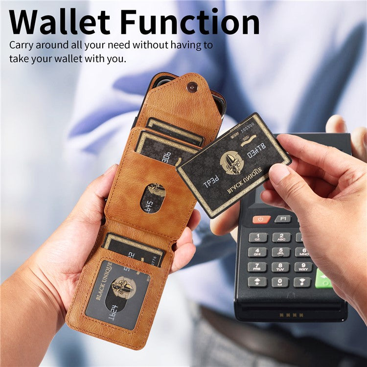 005 For Samsung Galaxy A15 5G Case PU Leather Crossbody Back Cover Finger Ring Holder - Brown