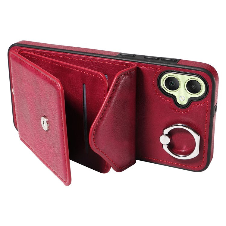 005 For Samsung Galaxy A05 4G Case Card Holder Litichi Grain Leather+TPU Crossbody Phone Cover - Wine Red