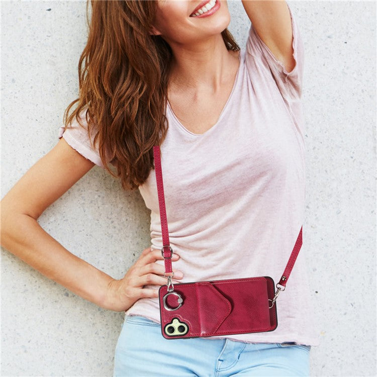 005 For Samsung Galaxy A05 4G Case Card Holder Litichi Grain Leather+TPU Crossbody Phone Cover - Wine Red
