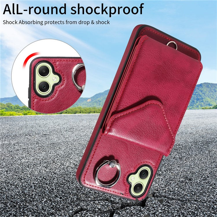 005 For Samsung Galaxy A05 4G Case Card Holder Litichi Grain Leather+TPU Crossbody Phone Cover - Wine Red