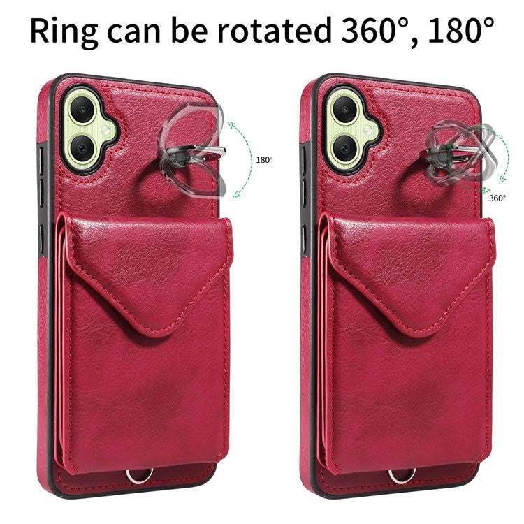 005 For Samsung Galaxy A05 4G Case Card Holder Litichi Grain Leather+TPU Crossbody Phone Cover - Wine Red