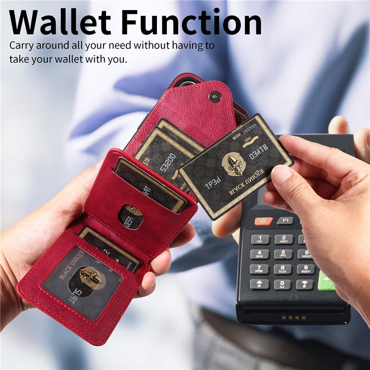 005 For Samsung Galaxy A05 4G Case Card Holder Litichi Grain Leather+TPU Crossbody Phone Cover - Wine Red