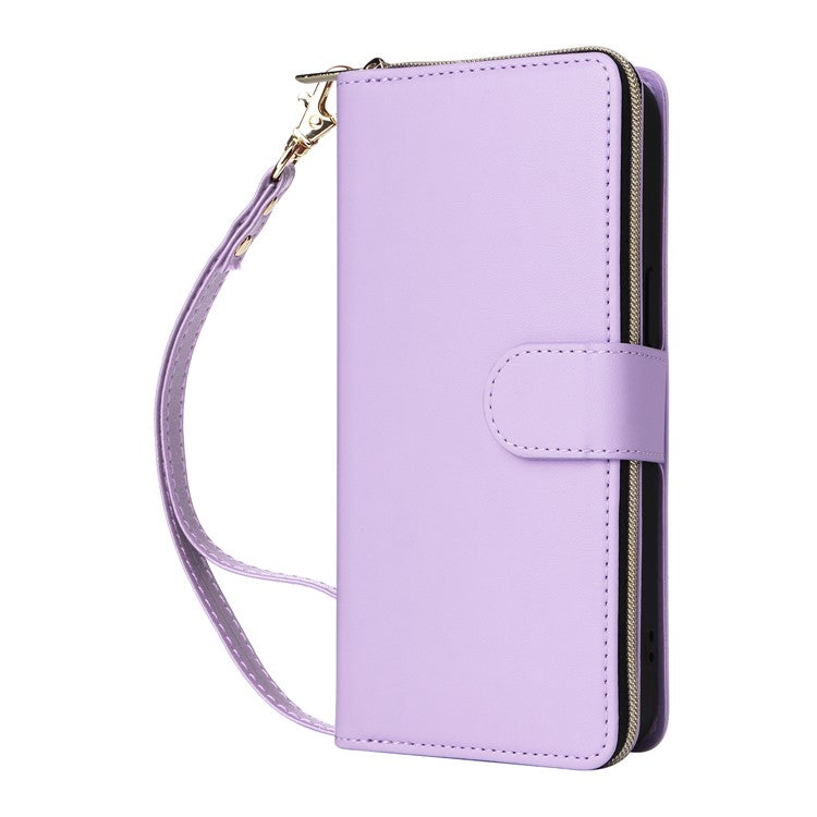 R20 For iPhone 14 Pro Case Zipper Pocket PU Leather Cover with 9 Card Slots - Purple