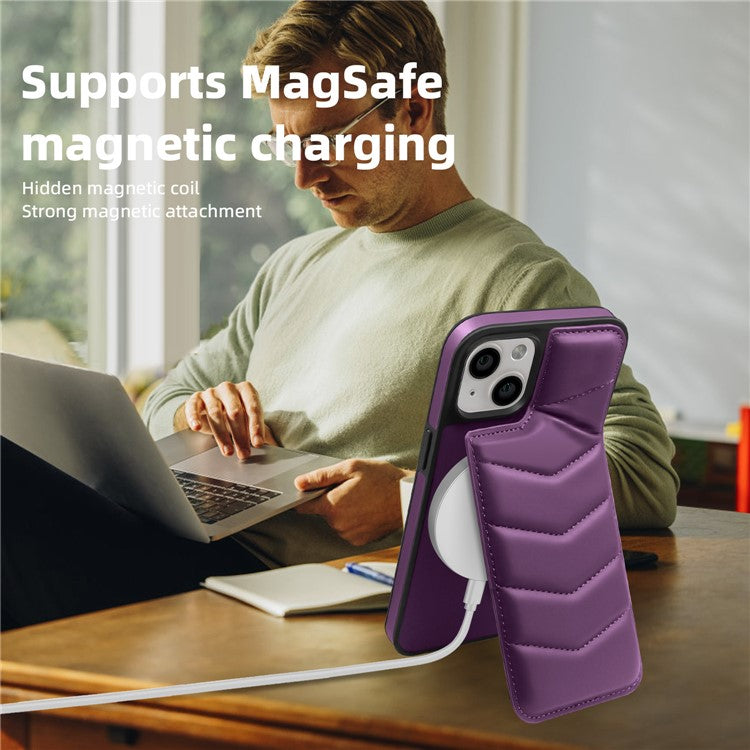 For iPhone 14 Plus Case Compatible with MagSafe RFID Blocking Card Slot Leather Back Cover - Purple