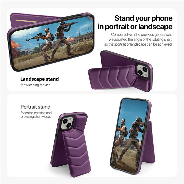 For iPhone 14 Plus Case Compatible with MagSafe RFID Blocking Card Slot Leather Back Cover - Purple