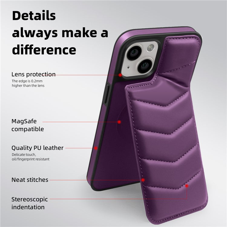 For iPhone 14 Plus Case Compatible with MagSafe RFID Blocking Card Slot Leather Back Cover - Purple