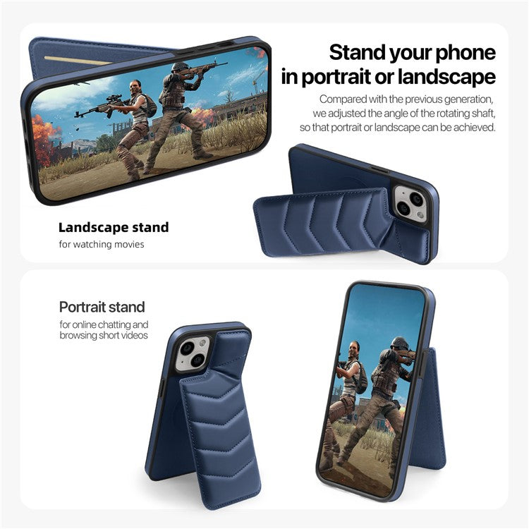 For iPhone 14 Plus Case Compatible with MagSafe RFID Blocking Card Slot Leather Back Cover - Blue
