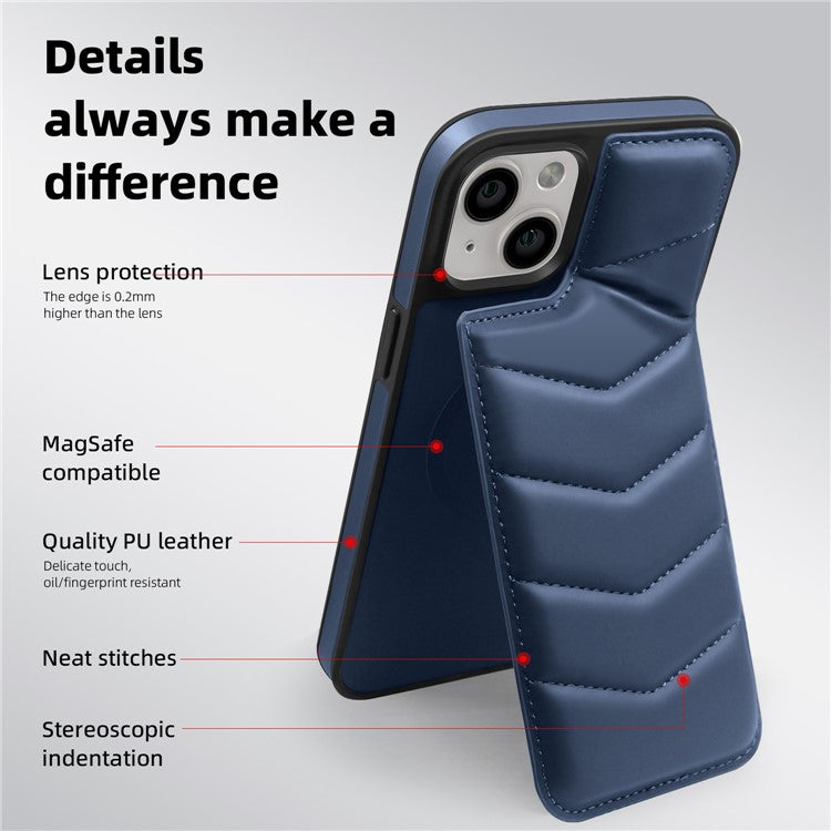 For iPhone 14 Plus Case Compatible with MagSafe RFID Blocking Card Slot Leather Back Cover - Blue