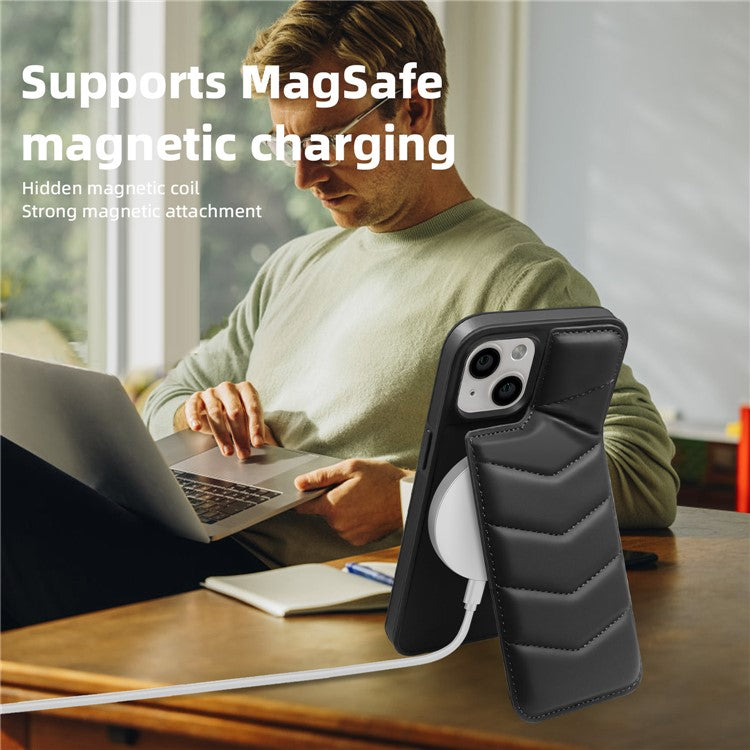 For iPhone 14 Plus Case Compatible with MagSafe RFID Blocking Card Slot Leather Back Cover - Black