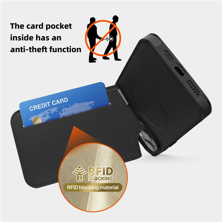 For iPhone 14 Plus Case Compatible with MagSafe RFID Blocking Card Slot Leather Back Cover - Black