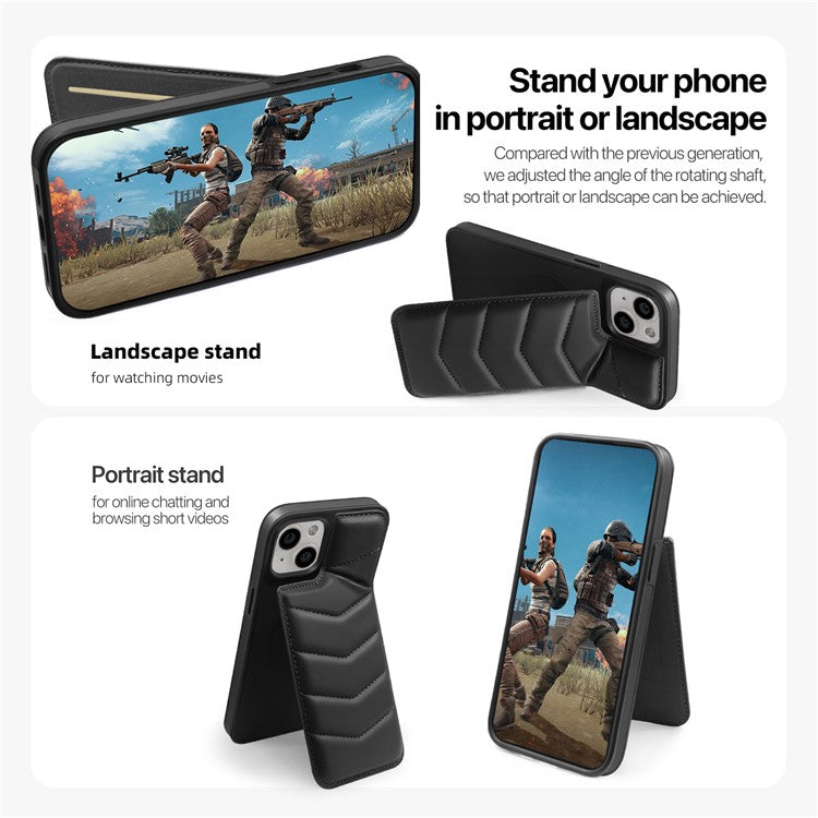 For iPhone 14 Plus Case Compatible with MagSafe RFID Blocking Card Slot Leather Back Cover - Black