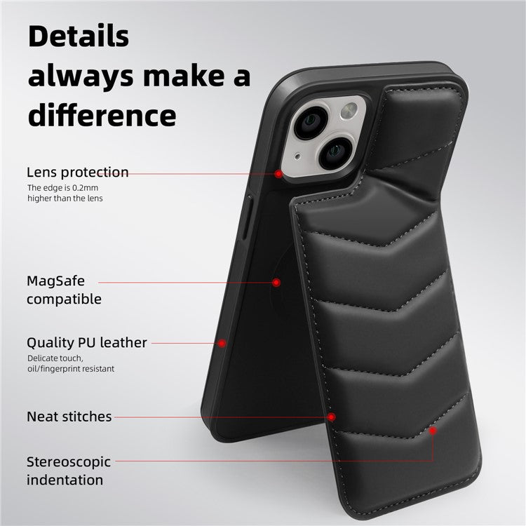 For iPhone 14 Plus Case Compatible with MagSafe RFID Blocking Card Slot Leather Back Cover - Black
